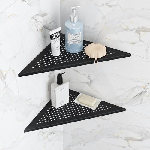 Qeke Corner Shower Shelves, 12” Recessed Tile Shower Shelf Black, 2 Pack