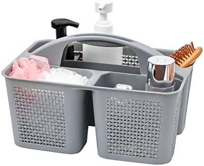 Plastic Portable Shower Caddy Basket with Handle, 3 Compartments, Grey