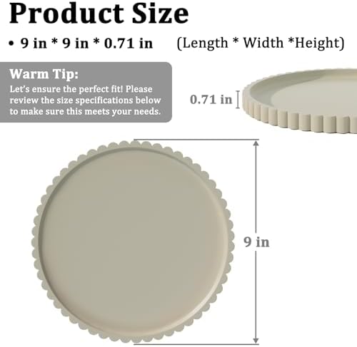 Silicone Bathroom Vanity Tray, Modern Round Decorative Tray for Countertop, Waterproof & Unbreakable Cosmetic Perfume Organizer, Extra-Thick & Sturdy, Easy to Clean Candle Tray (9 Inch, Khaki)