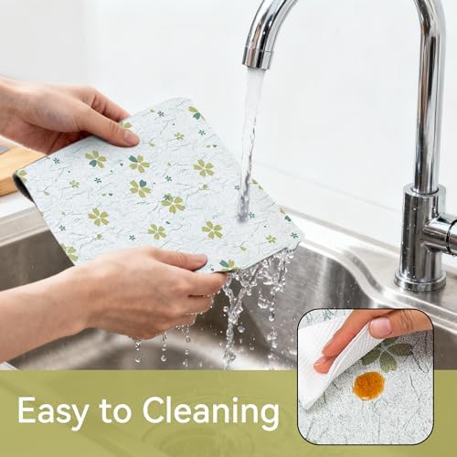 FIFTY FEET 12"x120" Non-Adhesive Shelf Liner for Kitchen Cabinets and Drawers, Washable Non-Slip PVC Cabinet Liner (Green Floral)(8 Roll)