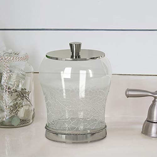 nu steel Container Coyote Qtip Dispenser Bathroom Vanity Storage Organiser, Canister, Apothecary Jar for Cotton Swabs, Rounds, Balls, Crackle Glass with Metal Trims (COY1H)