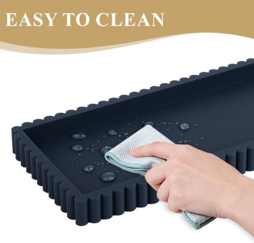 Silicone Bathroom Tray Vanity Tray Kitchen Counter Decor, Large, Dark Blue