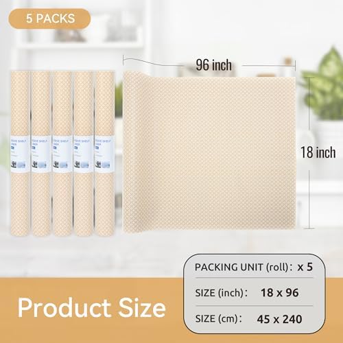 FIFTY FEET 18"x96" Non-Adhesive Shelf Liner for Kitchen Cabinets and Drawers, Washable Non-Slip PVC Cabinet Liner (Yellow Circle)(5 Roll)