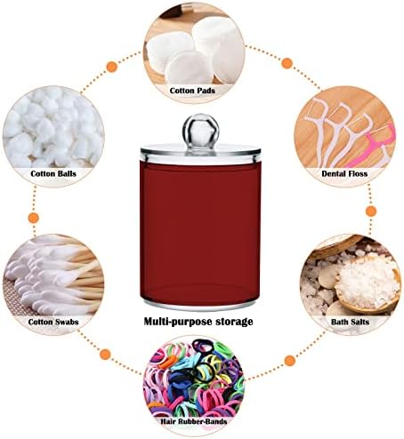 SHJI Fire Brick Qtip Holder Organizer Dispenser Cotton Swabs Cans Plastic Jars with Lid Set 4 Pack Bathroom Storage Canister for Cotton Ball Floss Cotton Pads