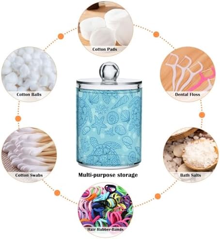 MNSRUU 4 Pack Qtip Holder Dispenser Seashells and Turtle Bathroom Storage Canister Cotton Ball Holder Bathroom Containers for Cotton Swabs/Pads/Floss