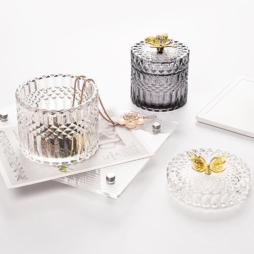 Glass Jewelry Jar with Lid, Cotton Swab Qtips Holder Dispenser Glass Candy Buffet Jar Small Glass Storage Jar Cute Butterfly Lids,Green,Big