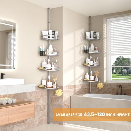 Adjustable Tension Pole Shower Caddy: Rustproof Corner Bathroom Organizer