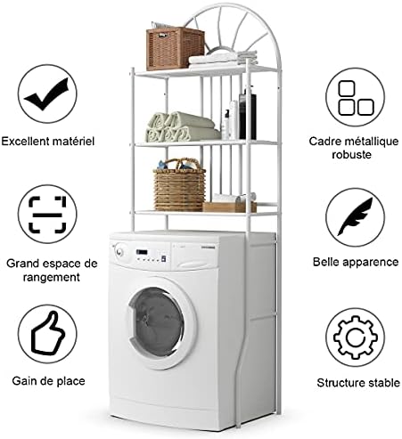 DORTALA 3-Tier Over The Toilet Storage Rack, 3-Tier Bathroom Space Savor, Morden Free Standing Iron Tube Bathroom Shelf, Bathroom Organizer Toilet Rack for Home Bathroom, 23.5" x 13" x 68", White