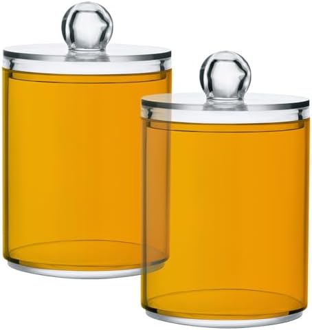Gredecor 4 Pack Gradient Orange Qtip Holder Organizer Dispenser Clear Bathroom Storage Canister Cotton Ball Holder Bathroom Containers for Cotton Swabs/Pads/Floss