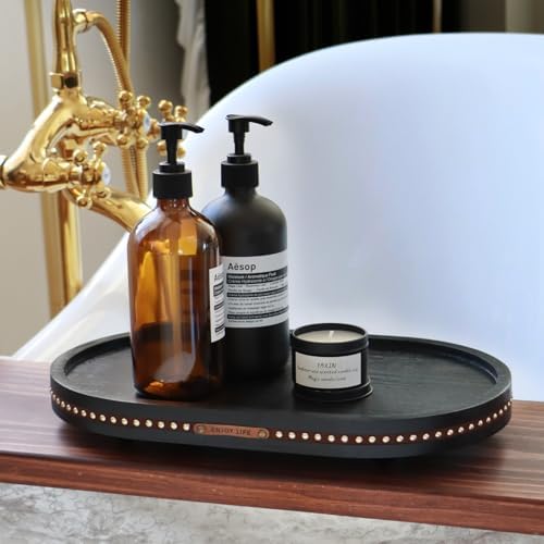 Oval Wooden Decorative Tray Coffee Table Tray Home Decor 15" Black