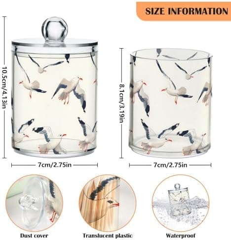 2 Pack Qtip Holder Organizer Dispenser Seagull Pattern Bathroom Storage Canister Cotton Ball Holder Container for Cotton Pads/Swabs/Floss