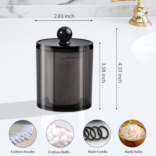 SheeChung 3 Pack Black Qtip Holder,Acrylic Apothecary Jars with Lids