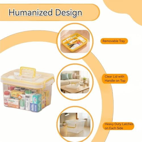 Pulseplay Clear Medicine Storage Box with Handle Yellow