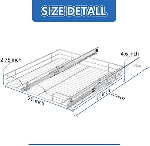 ROOMTEC Pull Out Cabinet Organizer - 20" W x 21" D, Slide Out Storage Shelves, Fits 21.5" Opening Cabinet