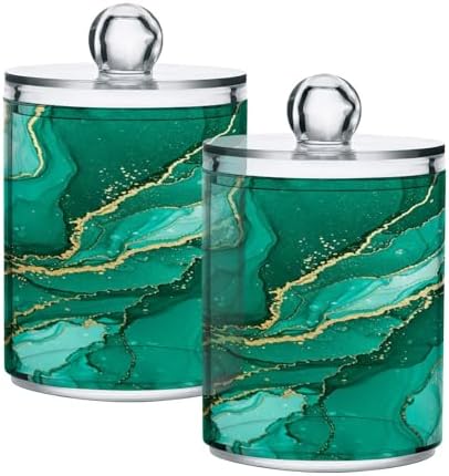 MNSRUU 4 Pack Qtip Holder Organizer Dispenser Turquoise Marble Bathroom Containers Bathroom Vanity Storage Canister Apothecary Jars for Cotton Swabs/Pads/Floss