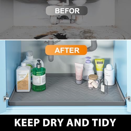 TigeJoy Under Sink Mats for Kitchen Waterproof 31" x 19", Cabinet Liner