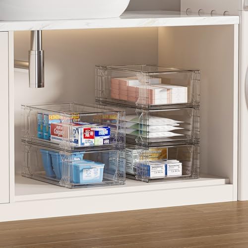 4 pack clear Drawer-Type Plastic Storage Box Bins Organizer，Family First Aid Kits Medicine cabinet Box Organizer,Closet ，Shelf，Ointments, Adhesive Bandages，Cosmetics,Office Items (clear, ZZ4L)