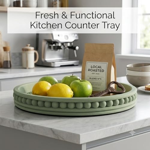 Round Solid Concrete Tray, Fluted Centerpiece for Coffee Table Decor 11"