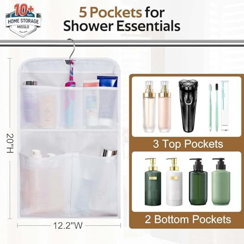 MISSLO Shower Caddy Organizer 5 Pockets Roll up Hanging Bathroom Accessories Storage for Camper, RV, Gym, Cruise, Cabin, College Dorm Shower, Small