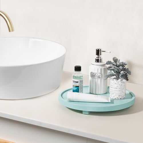 Round Decorative Tray Farmhouse Kitchen Decor Soap Dish, 12" Light Blue