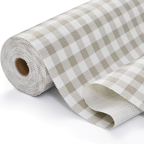 Drawer and Shelf Liner, Non-Slip Kitchen Cabinet Liners Non-Adhesive Thick Strong Grip Waterproof Washable Mats Protect Dresser Shelves Cupboard Bathroom Cabinets, Green Plaid, 12 in X 30 FT
