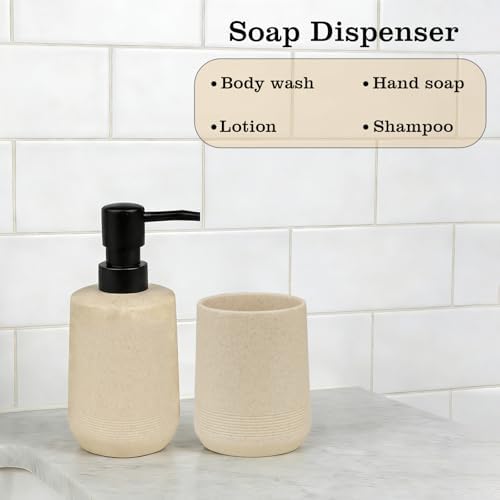 2Pcs Beige Resin Bathroom Set, Soap & Toothbrush Holder, Minimalist