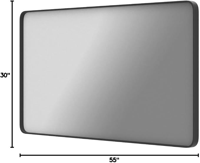 LOAAO Black Metal Framed Bathroom Mirror for Wall, Large 55X30 Inch Rounded Rectangle Mirror, Matte Black Bathroom Vanity Mirror Farmhouse, Anti-Rust, Tempered Glass, Hangs Horizontally or Vertically | Rounded Rectangle, Matte Black Bathroom Vanity Mir...