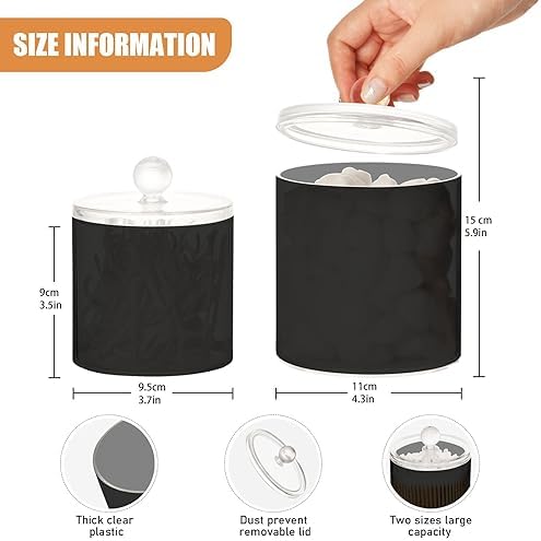 Gredecor Black Apothecary Jars with Lids for Bathroom & Kitchen Organization Containers Acrylic Plastic Organizers Great for Q-Tip Cotton Swabs, Jewelry, Food & Candy Storage, Set of 2 Sizes