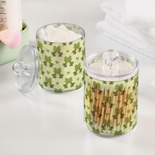 MNSRUU 2 Pack Qtip Holder Organizer Dispenser Cute Frog and Dragonfly Bathroom Storage Canister Cotton Ball Holder Bathroom Containers for Cotton Swabs/Pads/Floss