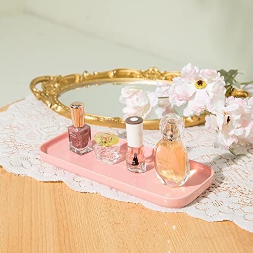 Ceramic Bathroom Tray,Kitchen Sink Organizer Tray,Cosmetics Holder (Pink)