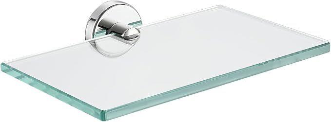 JQK Bathroom Glass Shelf Chrome, Tempered Glass Shower Storage 8 by 5 inches, 304 Stainless Steel Polished Chrome Wall Mount, TGS101L8-CH