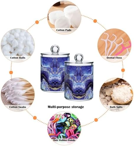 MNSRUU 2 Pack Qtip Holder Organizer Dispenser Purple Blue Marbling Bathroom Storage Canister Cotton Ball Holder Bathroom Containers for Cotton Swabs/Pads/Floss