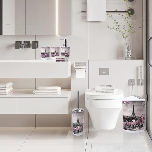 Bathroom Accessories Set Complete 9 Piece Bathroom Sets with Toothbrush Holder,Toothbrush Cup,Lotion Soap Dispenser,Soap Dish,Toilet Brush,Trash Can,Qtip Holder