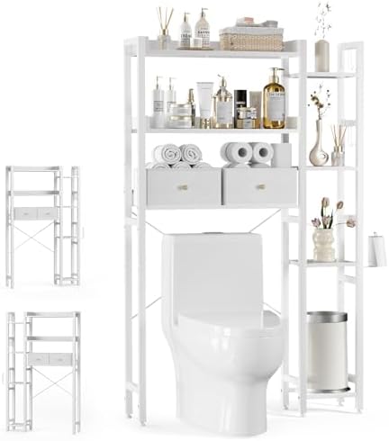 Housolution 7 Tier Over the Toilet Storage with 2 Drawers, White