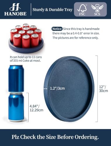 Hanobe Navy Blue Round Decorative Trays for Coastal Coffee Table Decor, 39"