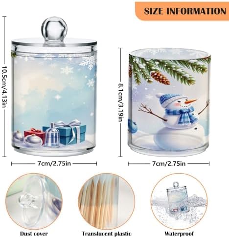 Gredecor Christmas Winter Qtip Holder Dispenser 2 Pack Snowman Snowflake Pine Cones Gifts Bathroom Decorative Storage Canister Holder Counter Vanity Organizer for Cotton Ball Swabs Pads Floss