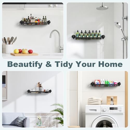 JOTPE Expandable Shower Caddy, No-Drill Suction Shower Shelf, Black