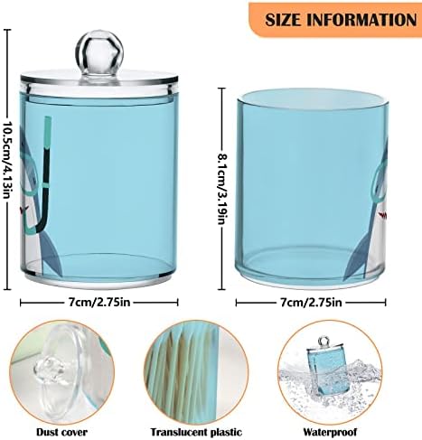 Fustylead 4 Pack Shark with Diving Equipment Qtip Holder Dispensers, Plastic Apothecary Jar Bathroom Accessories Set for Cotton Ball, Swab, Round Pads, Floss
