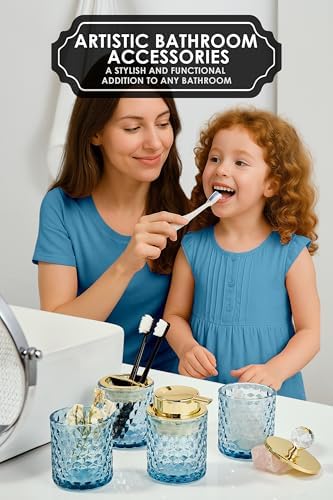 Britimes Bathroom Accessories Set of 4, Blue Glass Complete