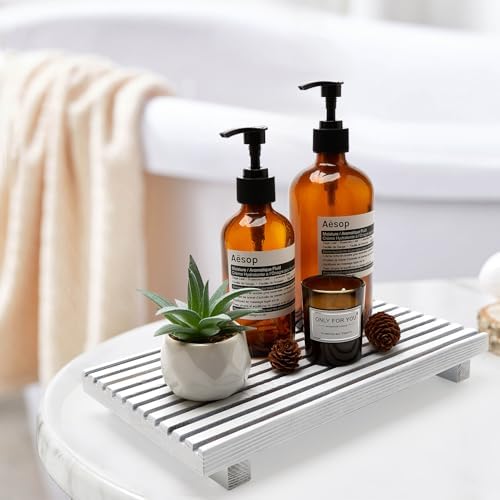 Rustic White Wood Pedestal Stand for Bathroom Tray Kitchen Counter Decor