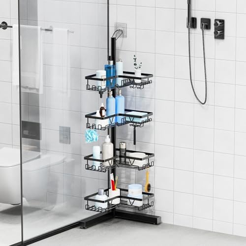 KEGII Floor Shower Caddy Standing, 4-Tier Corner Organizer with Hooks