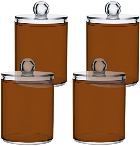 SHJI Saddle Brown Qtip Holder Organizer Dispenser Cotton Swabs Cans Plastic Jars with Lid Set 2 Pack Bathroom Storage Canister for Cotton Ball Floss Cotton Pads