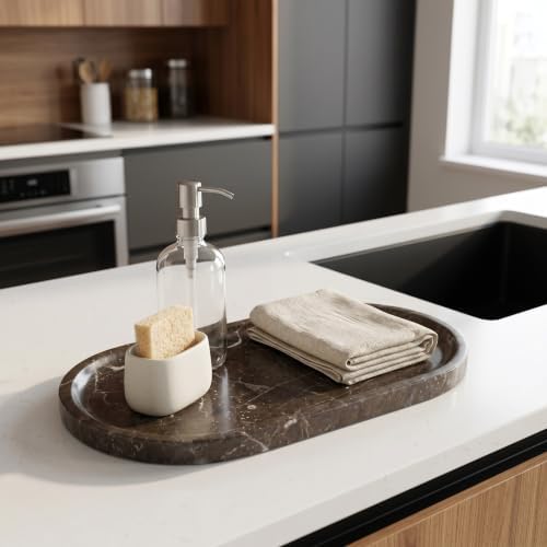 YKAJO Dark Emperador Oval Marble Tray, 11.8x5.9 Vanity Perfume Organizer