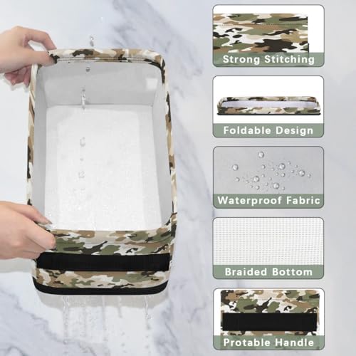 Storage Basket Set of 2 Green Brown Camo Small Baskets for Organizing Fabric Storage Baskets with Handles for Shelves Bathroom Toilet Tank Top