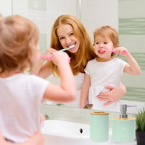 2 PCS Bathroom Accessories Set, Green Soap Dispenser and Toothbrush Holder