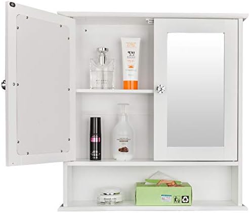 Karl home White Wall Mounted Medicine Cabinet, 2 Mirror Door Bath Storage