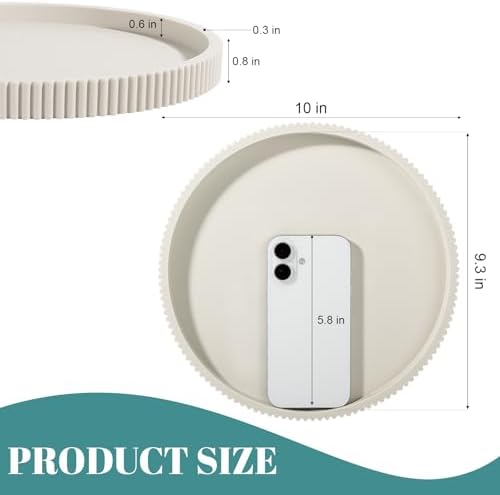 Silicone Bathroom Tray Round Perfume Tray Coffee Table Decor, 10" Beige