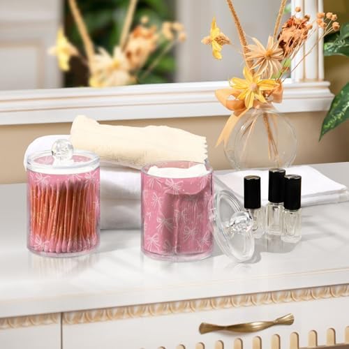 Pink Bows Qtip Holder Apothecary Jars Bathroom Storage Floss Makeup Organizer for Cotton Ball Swab Acrylic 2 Packs