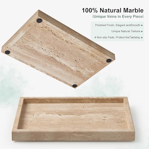 Natural Large Travertine Vanity Tray, Stone Organizer for Bathroom & Decor