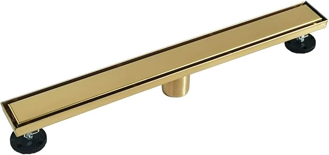 Neodrain 60-Inch Gold Linear Shower Drain, 2-in-1 Flat & Tile Insert Cover, Stainless Steel Linear Drain, Brushed Brass Rectangle Shower Floor Drain with Hair Strainer, Watermark&CUPC Certified